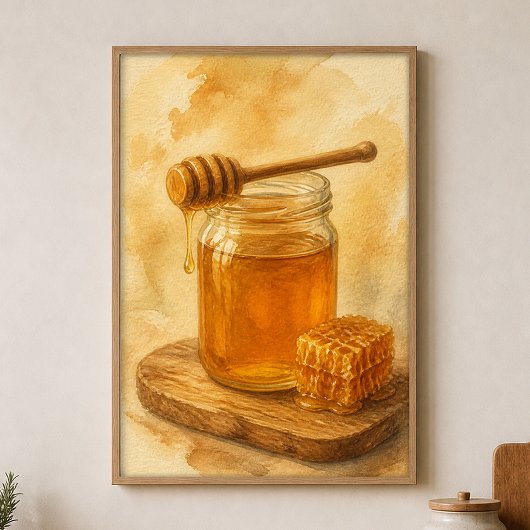 Honingpot en Lepel Aquarel Poster