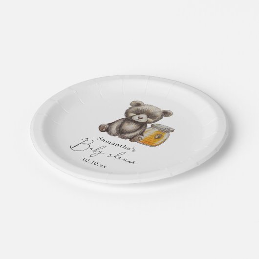 Honingpot en teddybeer baby shower papieren bordje (Gekanteld)