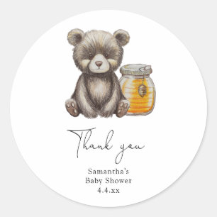 Honingpot en teddybeer bedankt baby shower ronde sticker