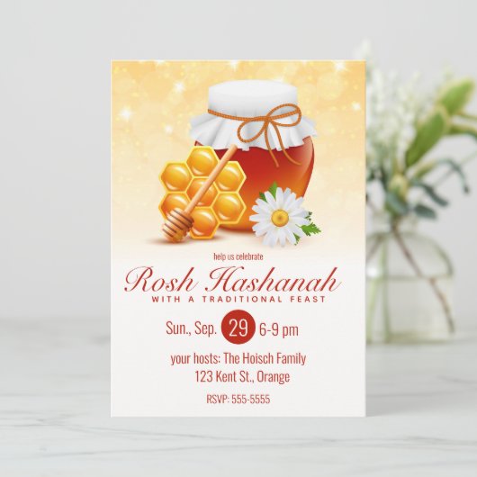 Honingpot, Honingraat, Madelief Rosh Hashanah Kaart (Staand voorkant)