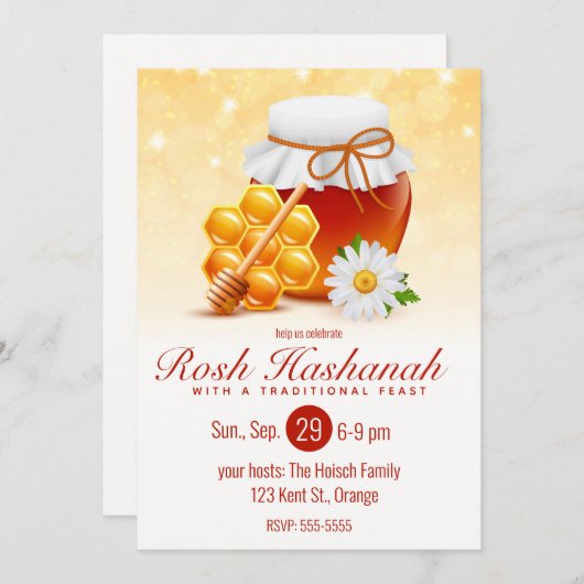 Honingpot, Honingraat, Madelief Rosh Hashanah Kaart (Voorkant / Achterkant)