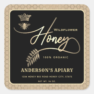 Honingpot modern script koningin bijenlinnen look vierkante sticker