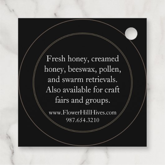 Honingpot Neklabel Zwart met Franse Bij Bedankjes Labels (Achterkant)