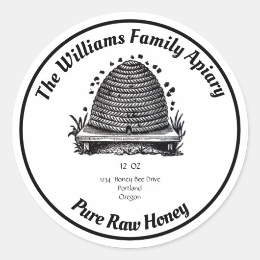 honingpot zwart en wit aspiaretiket ronde sticker (Voorkant)