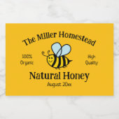 Honingpotje label sjabloon met leuke bijen cartoon voedselcontainer etiket (Enkel label)