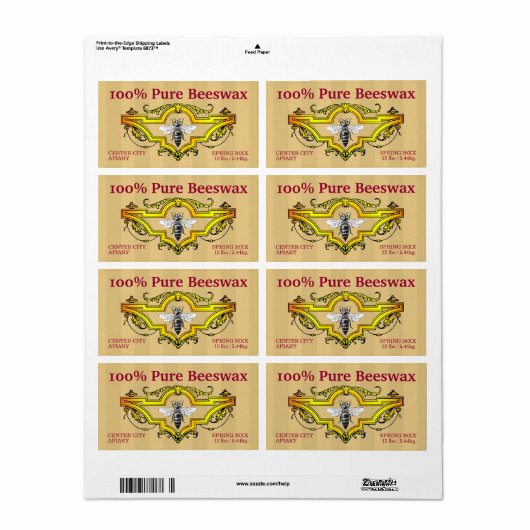 Honingproduct koningin van bijenwas etiket (Full Sheet)