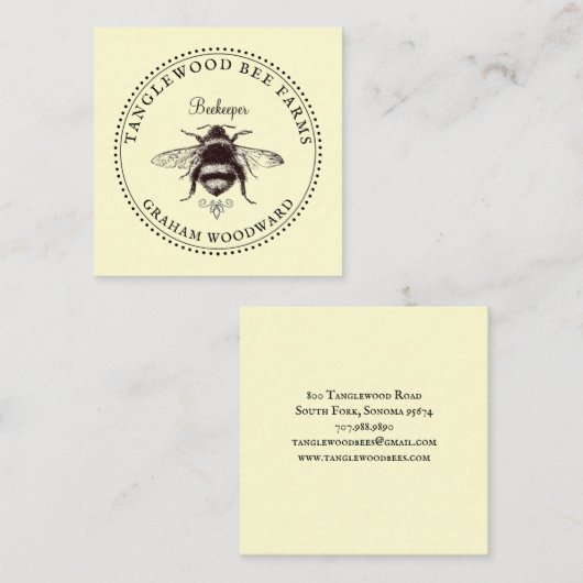 Honingproducten van de bijenimker uit bijenhoningb vierkante visitekaartje (Voorkant / Achterkant)