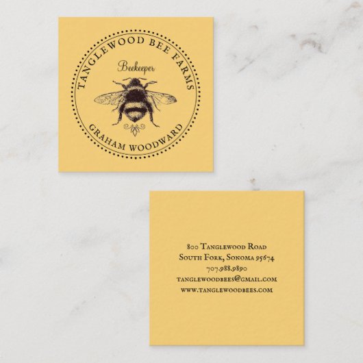 Honingproducten van de bijenimker uit bijenhoningb vierkante visitekaartje (Voorkant / Achterkant)