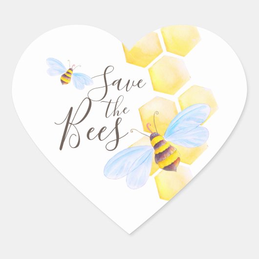 Honingraat bij waterverf kunst red de bijen hart sticker (Voorkant)