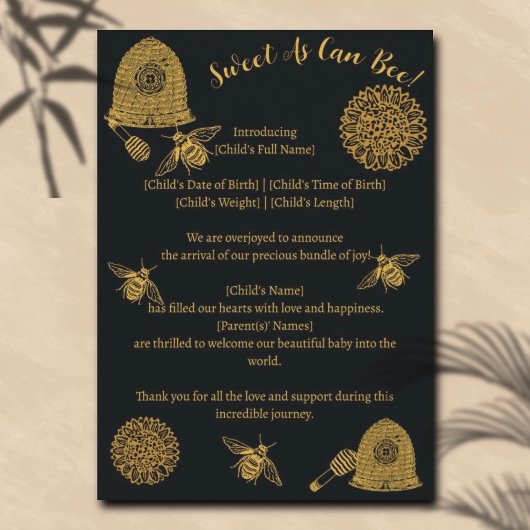  honingraat bij zwarte geboorte aankondiging