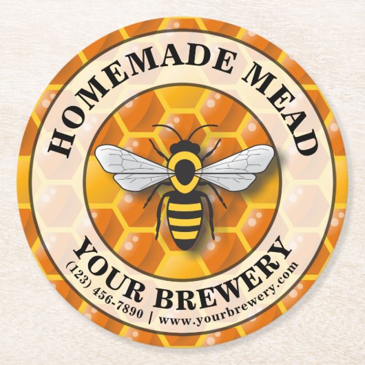 Honingraat Bijen Apiary / Mead Sjabloon Ronde Kartonnen Onderzetter (Voorkant)