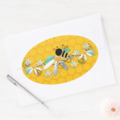Honingraat Bijen en margrieten Ovale Sticker (Envelop)