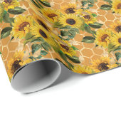 Honingraat Bijen Zonnebloem patroon Cadeaupapier (Rol Hoek)