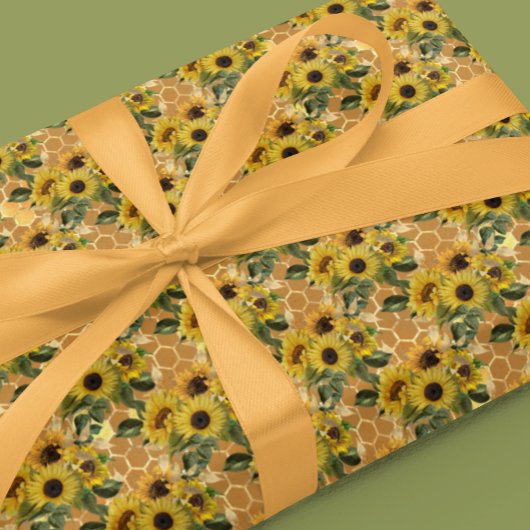Honingraat Bijen Zonnebloem patroon Cadeaupapier