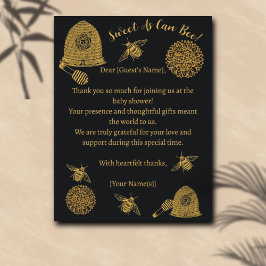 honingraat bijen zwart Baby shower Bedankkaart