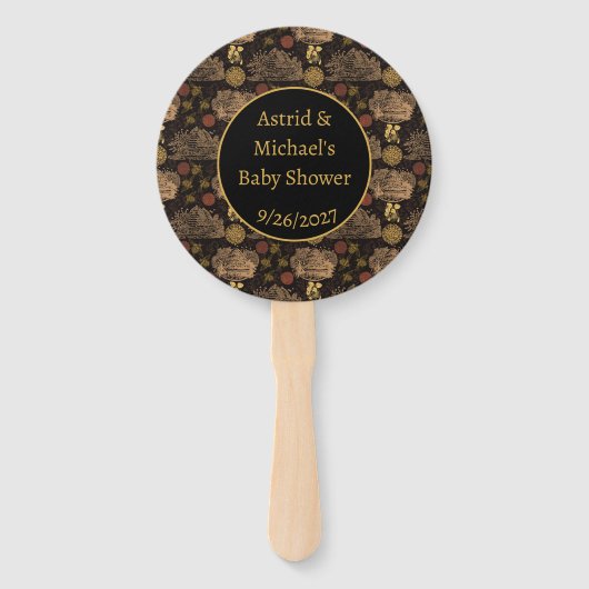  honingraat bijen zwart Baby shower Handwaaier (Voorkant)