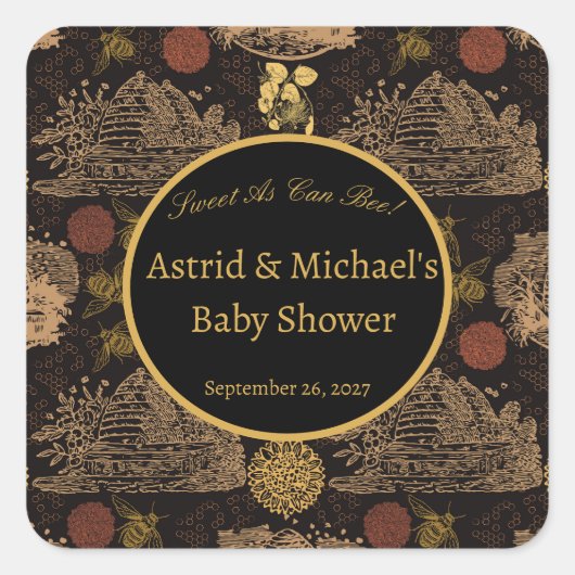 honingraat bijen zwart Baby shower Vierkante Sticker (Voorkant)