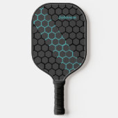 Honingraat Blauw en Zwart Modern Monogram Pickleball Paddle (Voorkant)