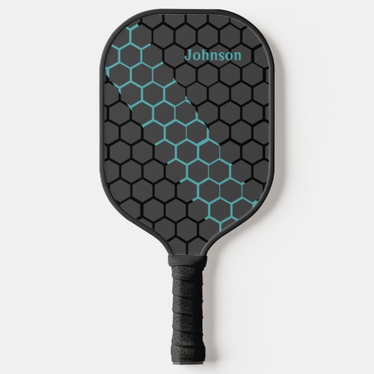 Honingraat Blauw en Zwart Modern Monogram Pickleball Paddle (Voorkant)