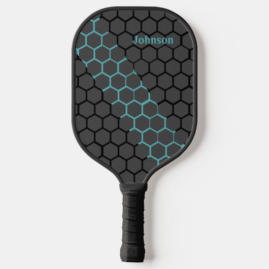 Honingraat Blauw en Zwart Modern Monogram Pickleball Paddle (Achterkant)