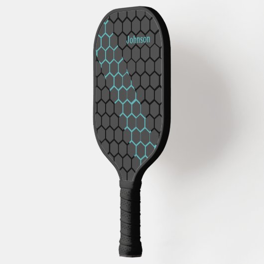 Honingraat Blauw en Zwart Modern Monogram Pickleball Paddle (Links)