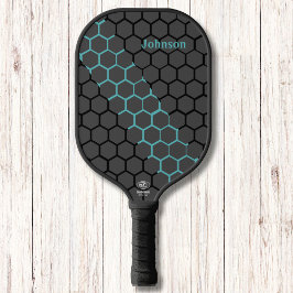 Honingraat Blauw en Zwart Modern Monogram Pickleball Paddle