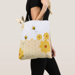 honingraat Bumble Bee Flying Yellow Flowers Tote Bag