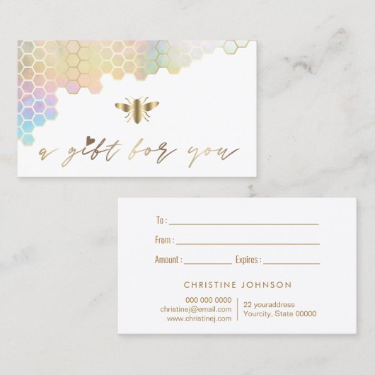 Honingraat en Bee Cadeaubon Visitekaartje (Voorkant / Achterkant)