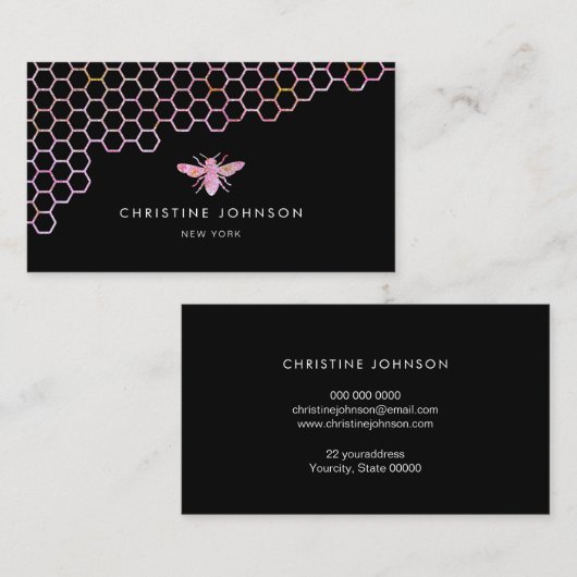 Honingraat en Bee logo op zwart Visitekaartje (Voorkant / Achterkant)