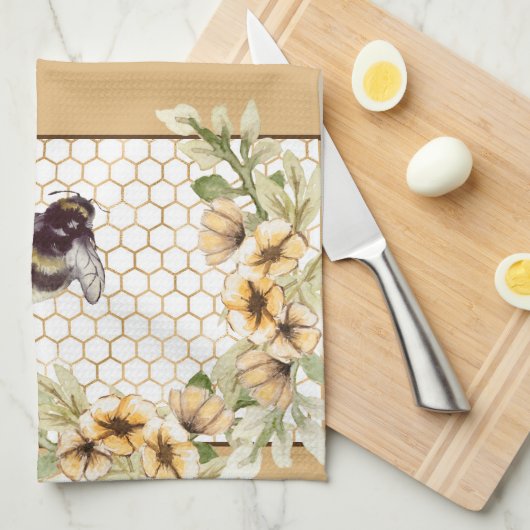 Honingraat en bijenbloem theedoek (Quarter Fold)