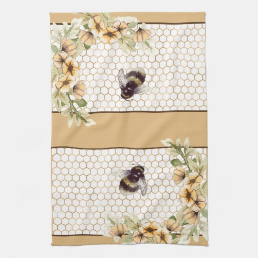 Honingraat en bijenbloem theedoek (Verticaal)
