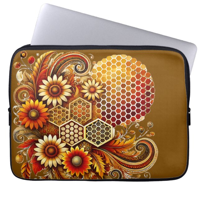  Honingraat en Bloemen Laptop Mouw Laptop Sleeve (Voorkant)