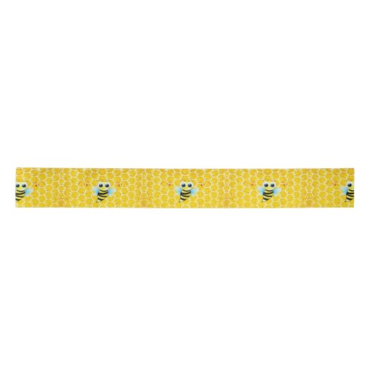 Honingraat en Bumble Bee Yellow Ribbon Satijnen Lint (Voorkant)