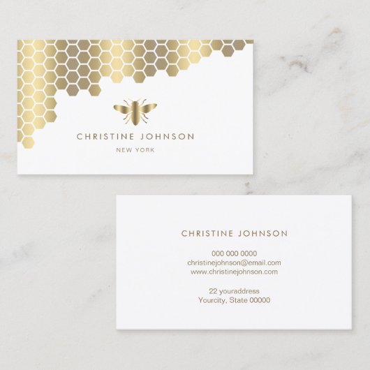 Honingraat en Faux Gold folie bij Visitekaartje (Voorkant / Achterkant)