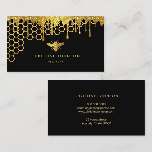 Honingraat en Faux Gold glitter Queen Bee Visitekaartje (Voorkant / Achterkant)