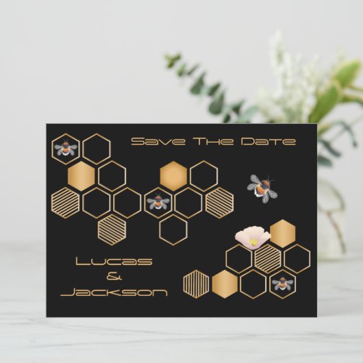 Honingraat en Floral sparen de datum Kaart (Staand voorkant)