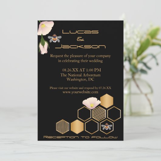 Honingraat en Floral Wedding Kaart (Staand voorkant)