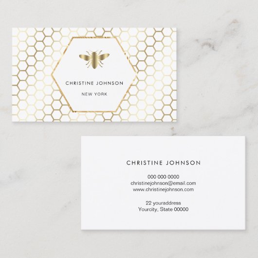 Honingraat en Hexagon Bee logo op Wit Visitekaartje (Voorkant / Achterkant)