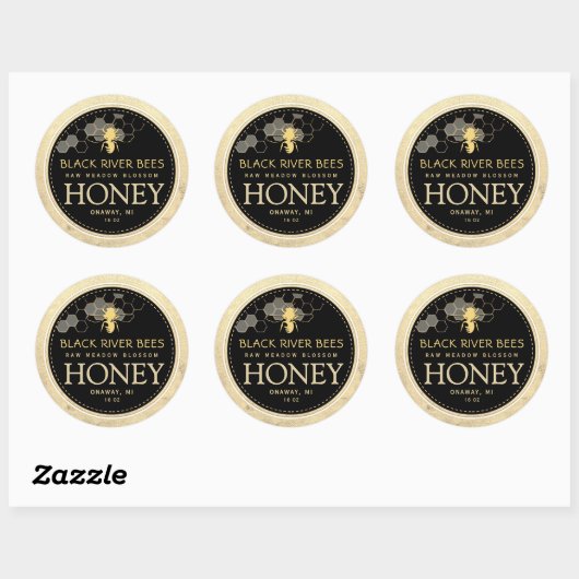 Honingraat en honingbijen Iridescent Yellow Border Ronde Sticker (Vel)