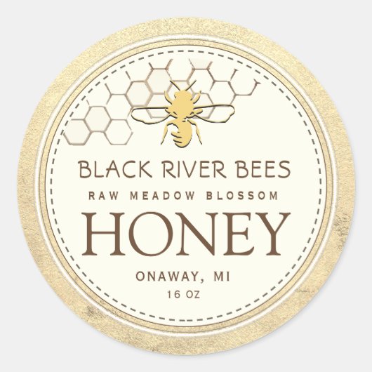Honingraat en honingbijen Iridescent Yellow Border Ronde Sticker (Voorkant)