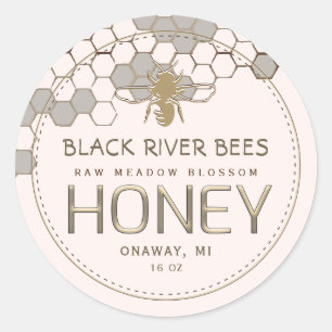 Honingraat en honingbijenkast Blush roze Ronde Sticker