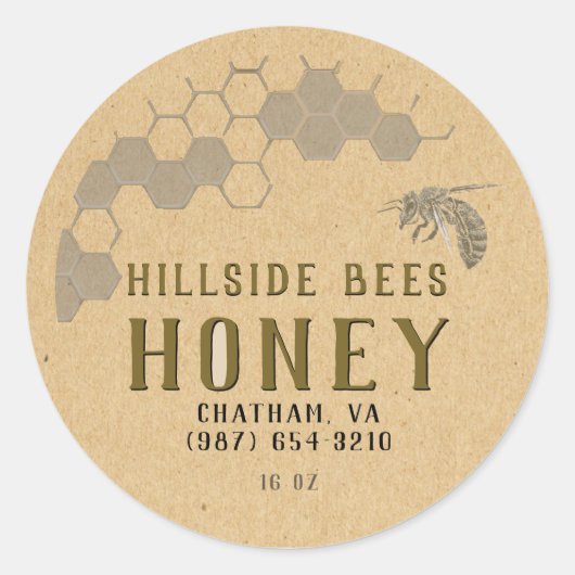 Honingraat en honingetiket van bijen Kraft Ronde Sticker (Voorkant)