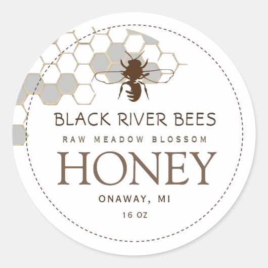Honingraat en honingetiket voor bijen Wit Ronde Sticker (Voorkant)