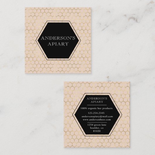 Honingraat Faux Gold folie Bijenstal Vierkante Visitekaartje (Voorkant / Achterkant)