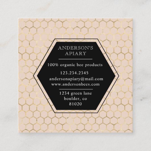 Honingraat Faux Gold folie Bijenstal Vierkante Visitekaartje (Achterkant)