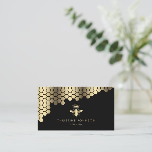 honingraat faux gouden folie Queen Bee Visitekaartje (Staand voorkant)