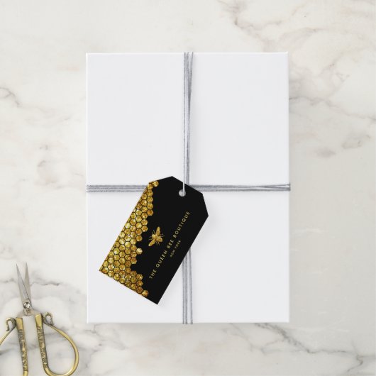 honingraat faux goudglitter cadeaulabel (Met Touw)