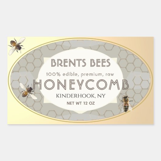 Honingraat Label met bijen Honingraat Gouden Rand (Voorkant)