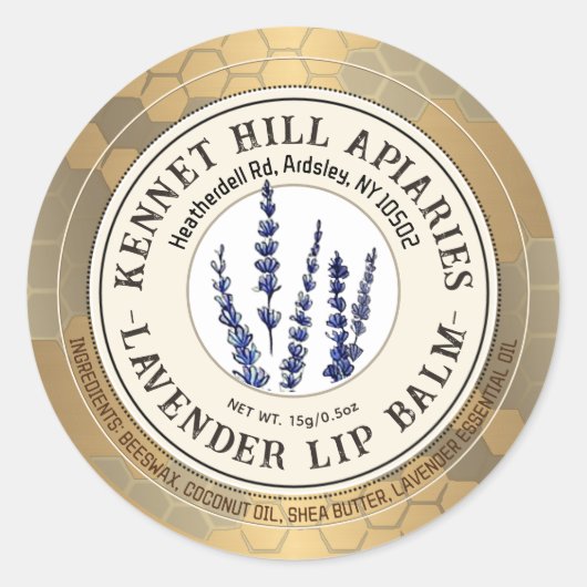 Honingraat & Lavendel Lip Balm Label Ivory Gold (Voorkant)