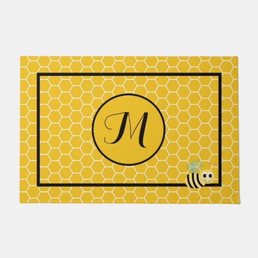 Honingraat met monogram 24 x 36 inch deurmat (Voorkant)